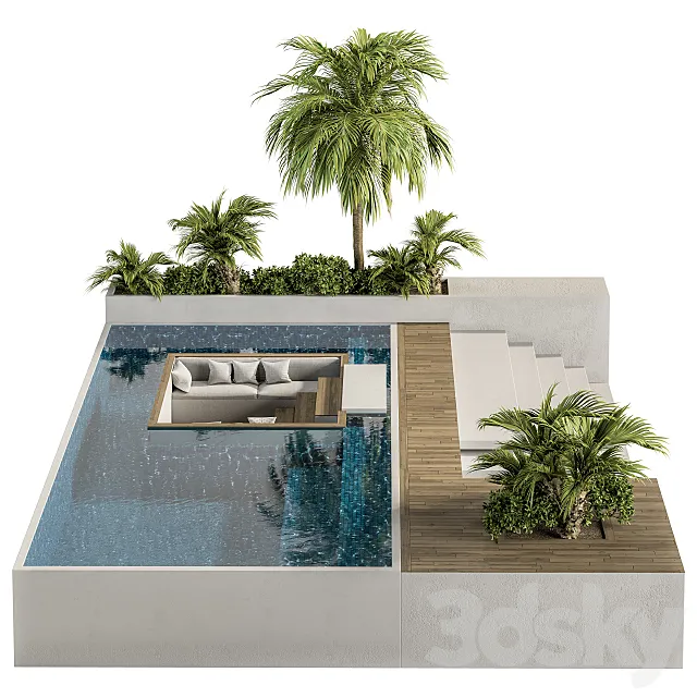 Backyard and Landscape Furniture with Pool 02 3DS Max Model