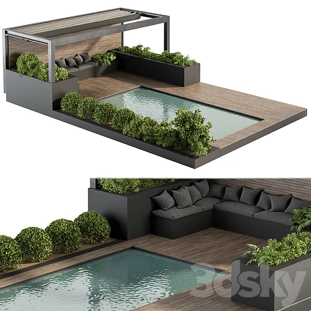 Backyard and Landscape Furniture with Pool 03 3DS Max Model