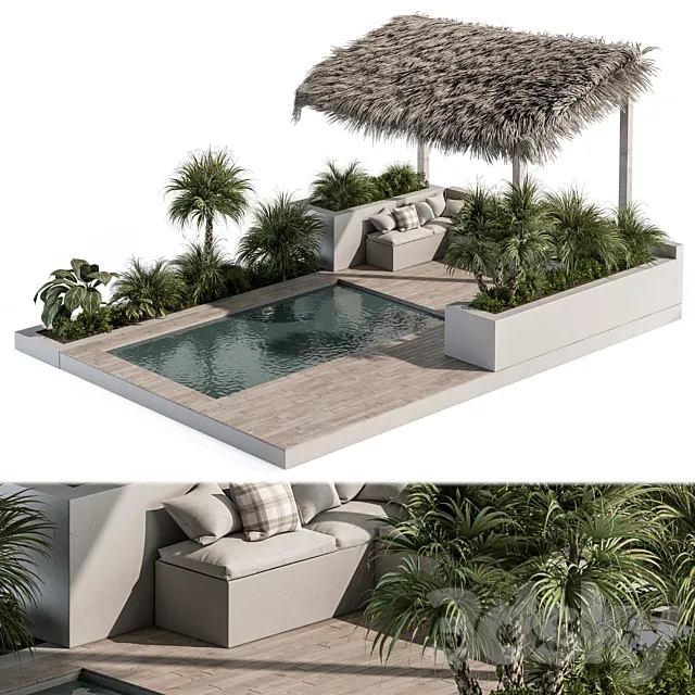 Backyard and Landscape Furniture with Pool 05 3DSMax File
