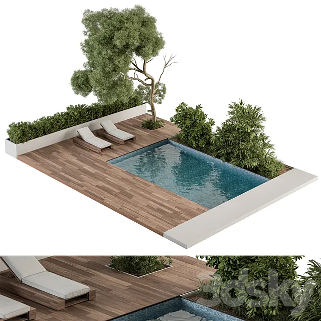 Backyard and Landscape Furniture with Pool – Set 63(Corona) 3ds Max