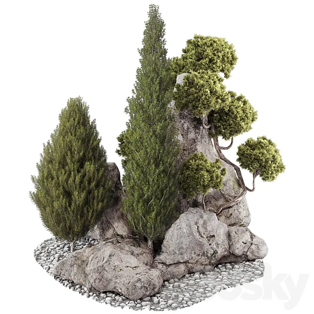 backyard and landscape pine tree garden and rocks 269 3dsMax Model