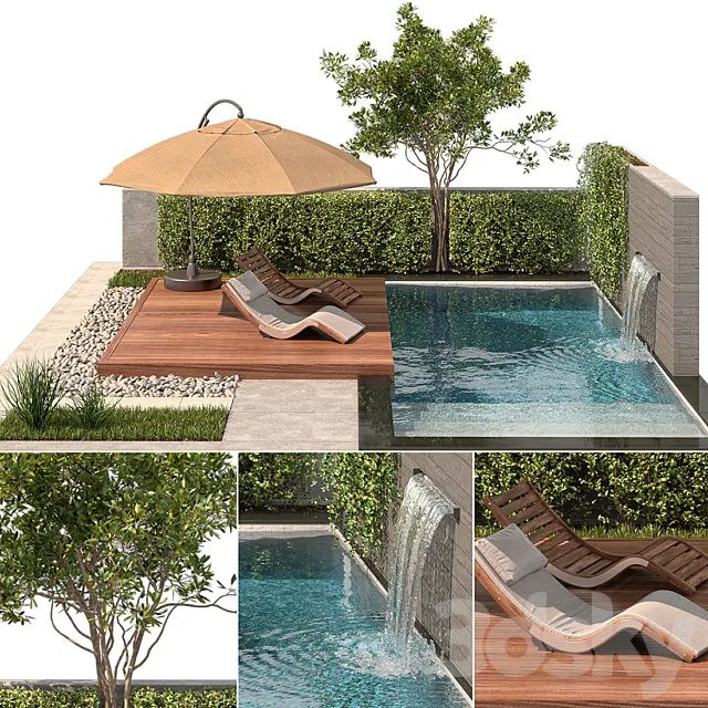 Backyard with Pool & plants & Furniture 3DS Max Model