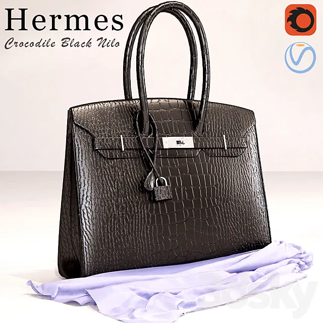 Bag Hermes Black Crocodile Birkin Bag 3DSMax File