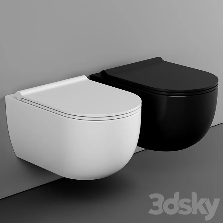BagnoDesign Koy Matt Black Rimless Wall Hung Toilet with Soft Close Seat 3DS Max Model