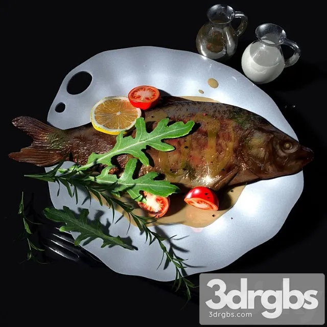 Baked fish in sauce with vegetables 3dsmax Download