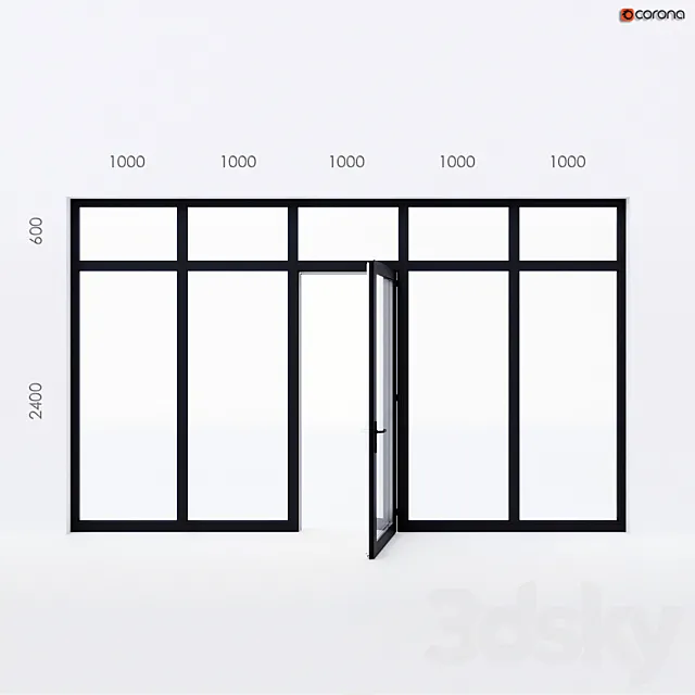 Balcony door Alumil 3DS Max Model