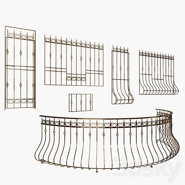 Balcony fencing and window grilles 3DS Max Model