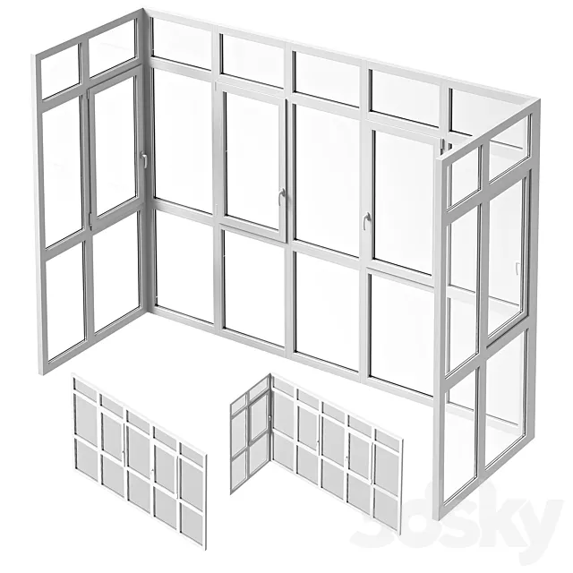 Balcony panoramic glazing 3ds Max