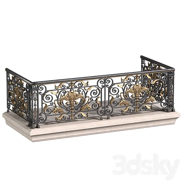 Balcony with classic wrought iron railing 3ds Max