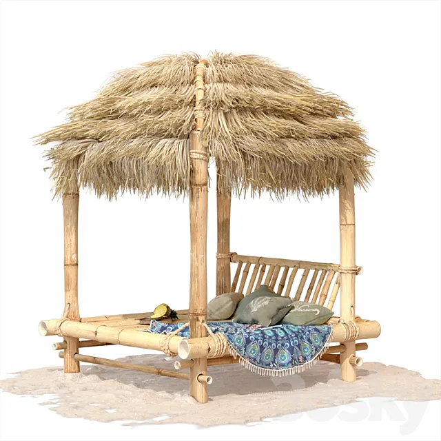 Bamboo hut with bed 3DS Max Model