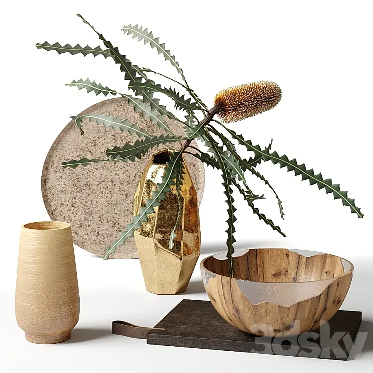 Banksia Ashby in a metal vase 3DS Max