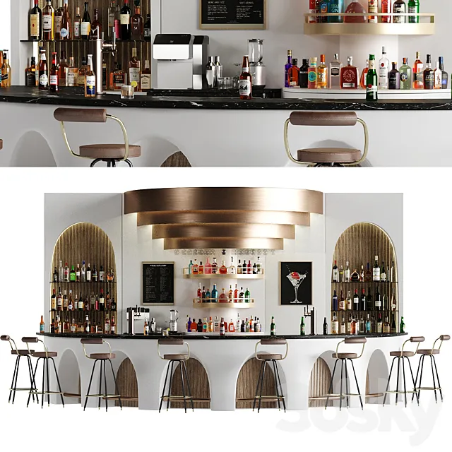 Bar 14 Curve Bar (110 Bottles + Bar Objects) 3ds Max