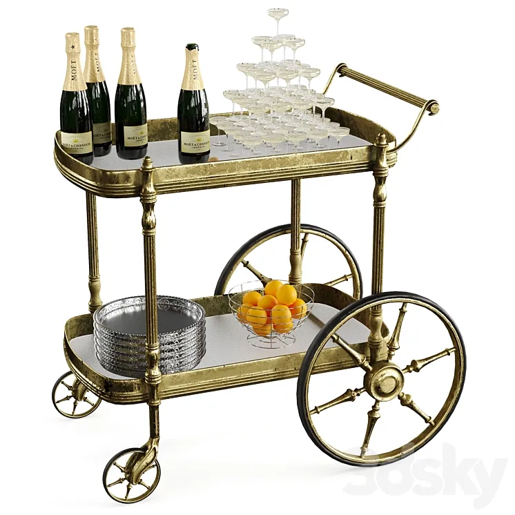 Bar cart champagne 3DS Max