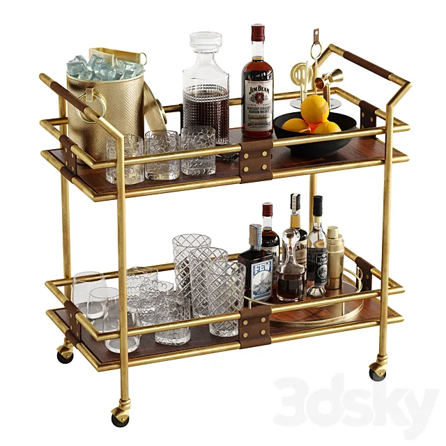 Bar cart set 4 gold 3ds Max