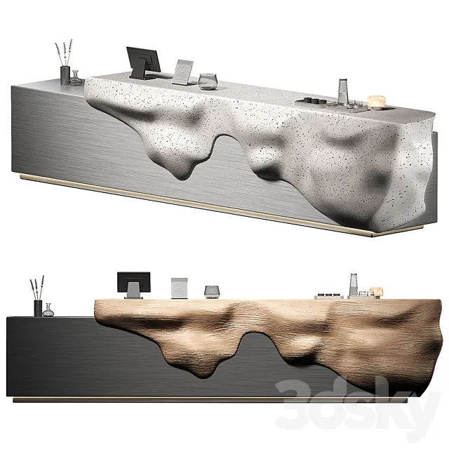 Bar counter desk. Wavy wood and stone options 3dsMax Model