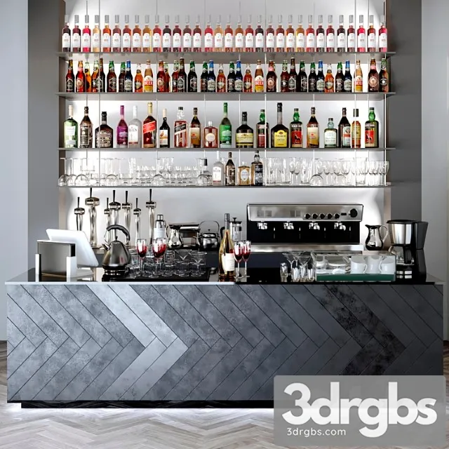 Bar counter with a collection of alcohol bar 3dsmax Download