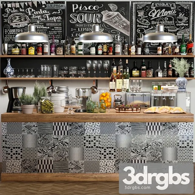 Bar counter with alcohol service and desserts 10 3dsmax Download