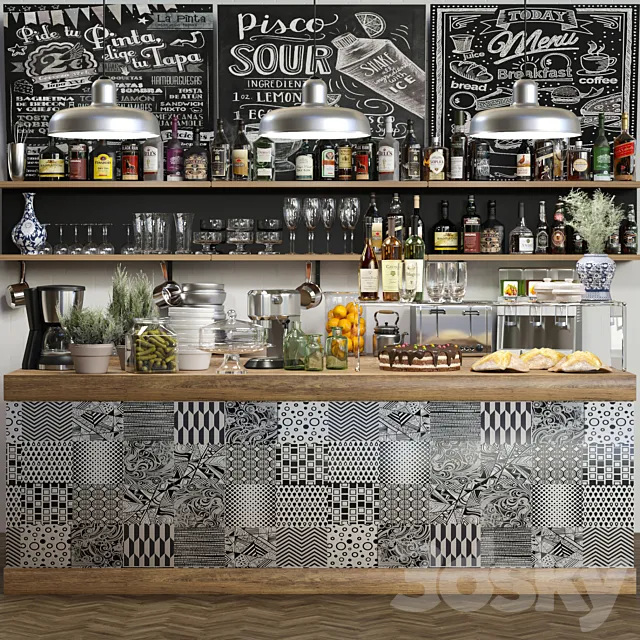 Bar counter with alcohol. service and desserts 10 3DSMax File
