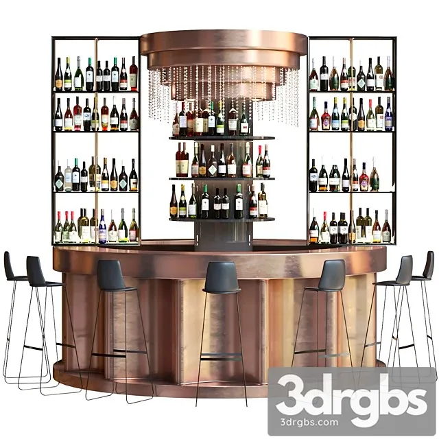 Bar Counter with Copper Decor and Strong Alcohol 3dsmax Download