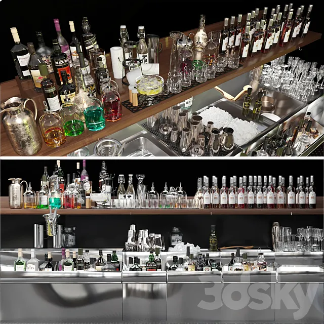 Bar counter with elite alcohol and cocktails. The pub 3DSMax File