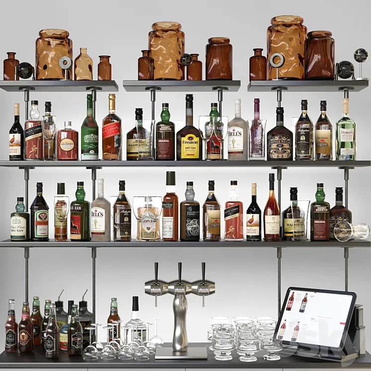 Bar counter with strong alcohol. Alcohol 12 3DS Max