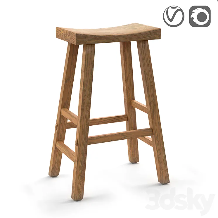 Bar stool from solid elm Asayo 3DS Max