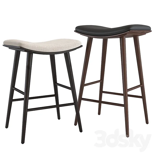 Bar stool West Elm Oak Wood Saddle Bar and Counter Stools 3ds Max