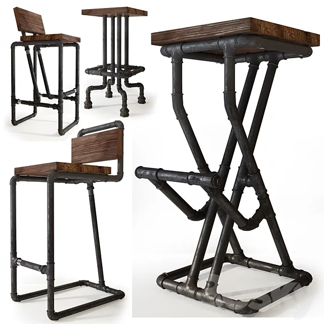 Bar stools from pipes. Uloft. 3DSMax File