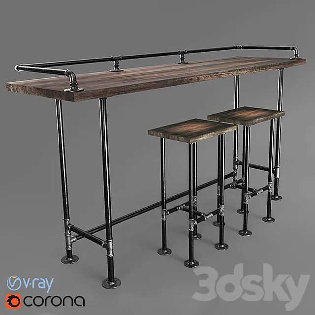Bar table made with iron pipes 3ds Max