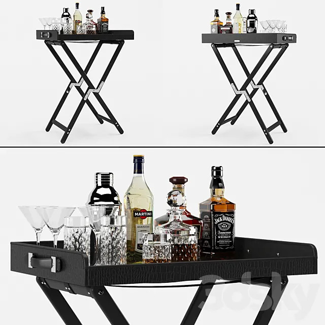 Bar table with alcohol Ralph Lauren Gavin tray and stand 3DS Max Model