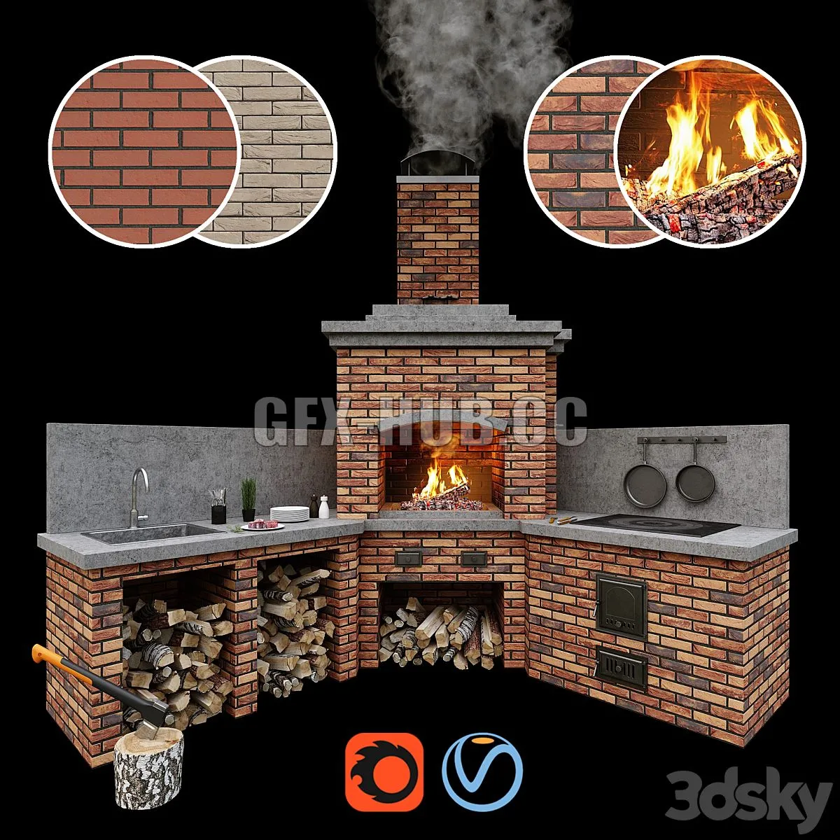Barbecue oven 2 Brick BBQ 2 3dsMax Model