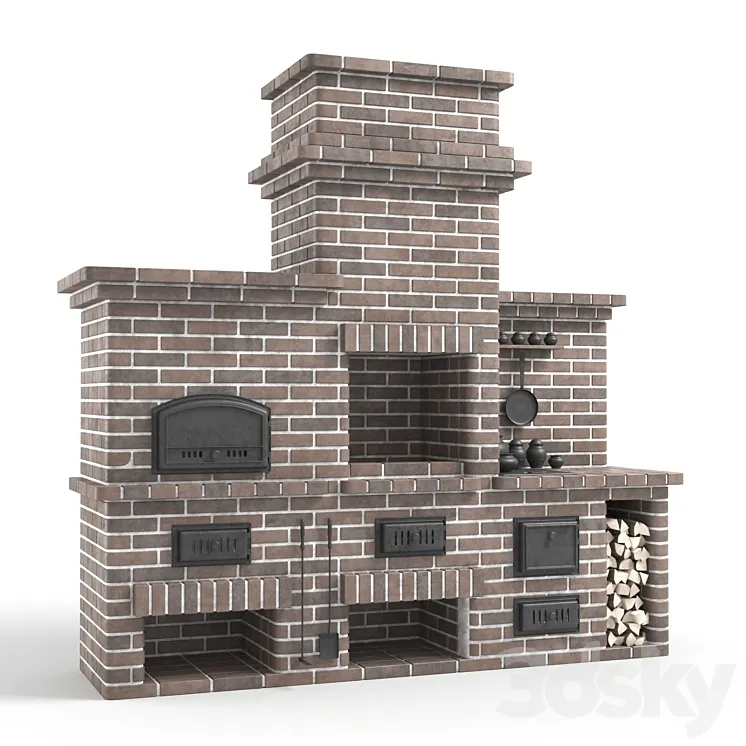 Barbecue stove made of bricks 3DS Max
