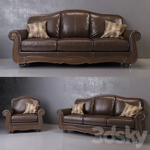 Barcelona Antique Sofa and Armchair 3ds Max