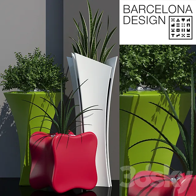 Barcelona design flowerpots set 01 3ds Max