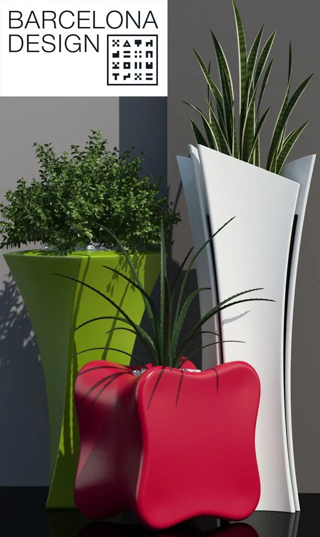 Barcelona design flowerpots set 01 3dsMax Model