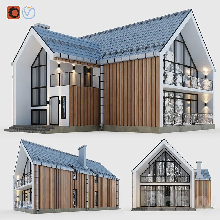 Barnhouse with terraces and balconies 3DS Max
