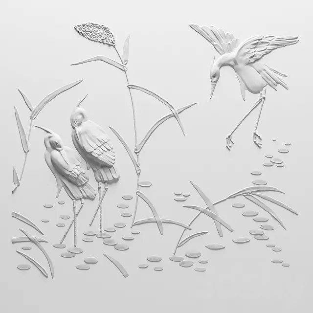 Bas-relief of a Heron 3DS Max Model