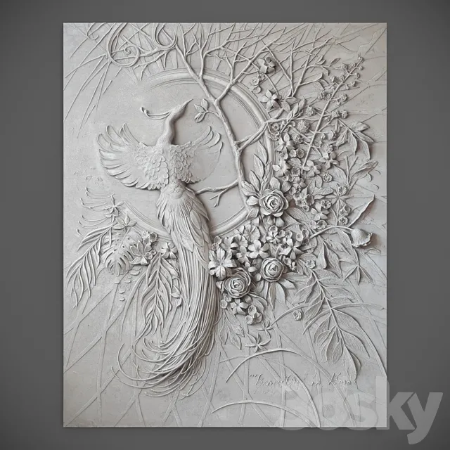 Bas-relief panel with a peacock 3DS Max Model