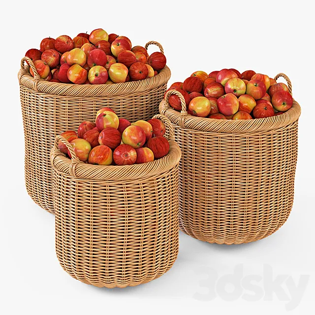 Basket with apples 007 _ Natural color 3DS Max Model