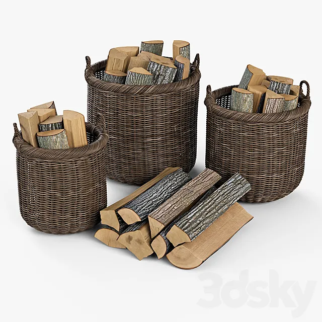 Basket with firewood 007 _ brown 3ds Max