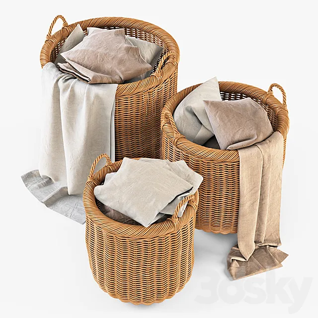 Basket with linen 007 _ Natural color 3DSMax File