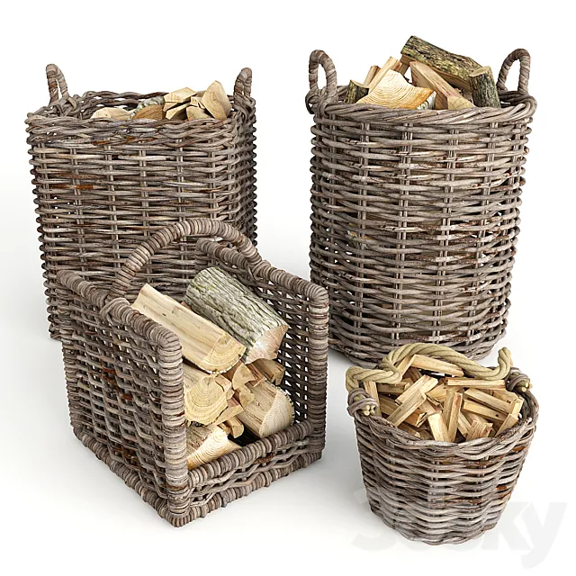 Baskets rotang firewood set 3DSMax File