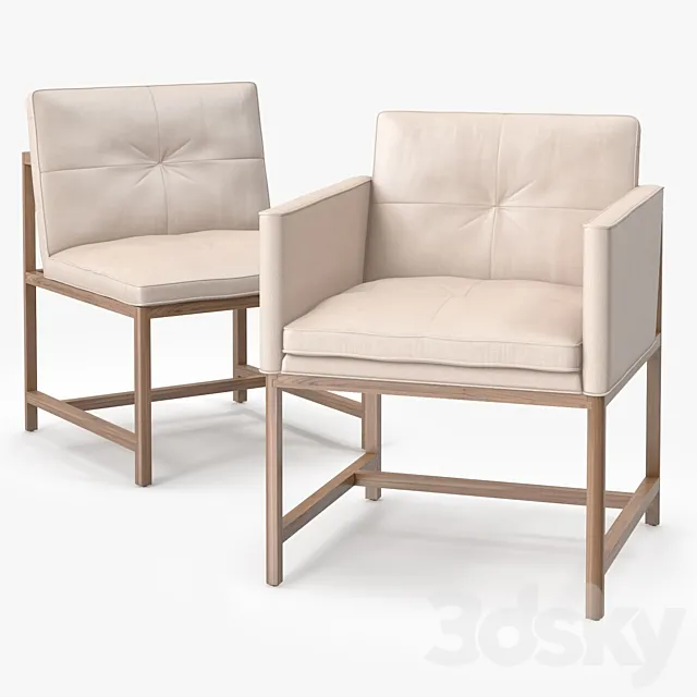 BasssamFellows Wood Frame Side Chair & Armless Side Chair 3DS Max Model