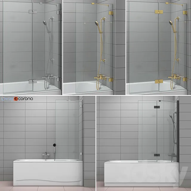 Bath and shower curtains Radaway and Villeroy & Boch set 76 3DS Max Model