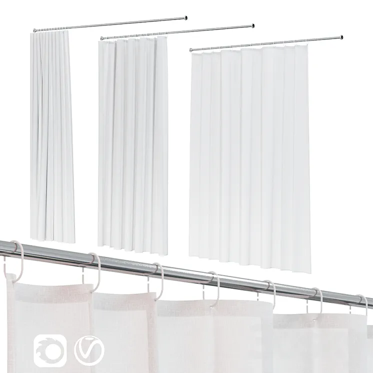 Bath curtain (shower) 200×200 cm in 3 versions (white) 3DS Max