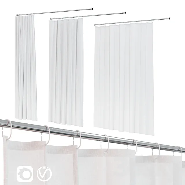 Bath curtain (shower) 200×200 cm in 3 versions (white) 3DSMax File