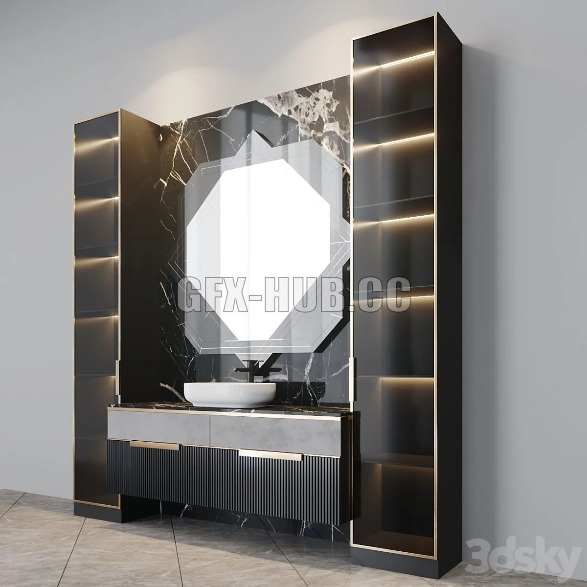 Bath set 2 with mirror Mirror Fernand 3dsMax Model