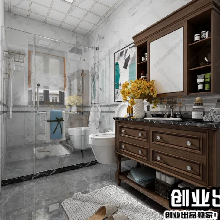 Bathroom 3D Interior Scene – American Style – 001