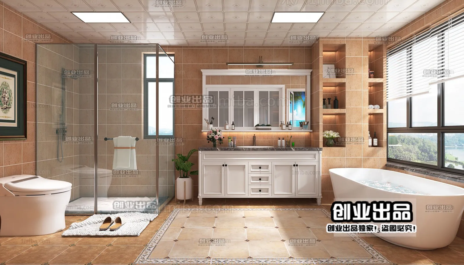 Bathroom 3D Interior Scene – American Style – 005