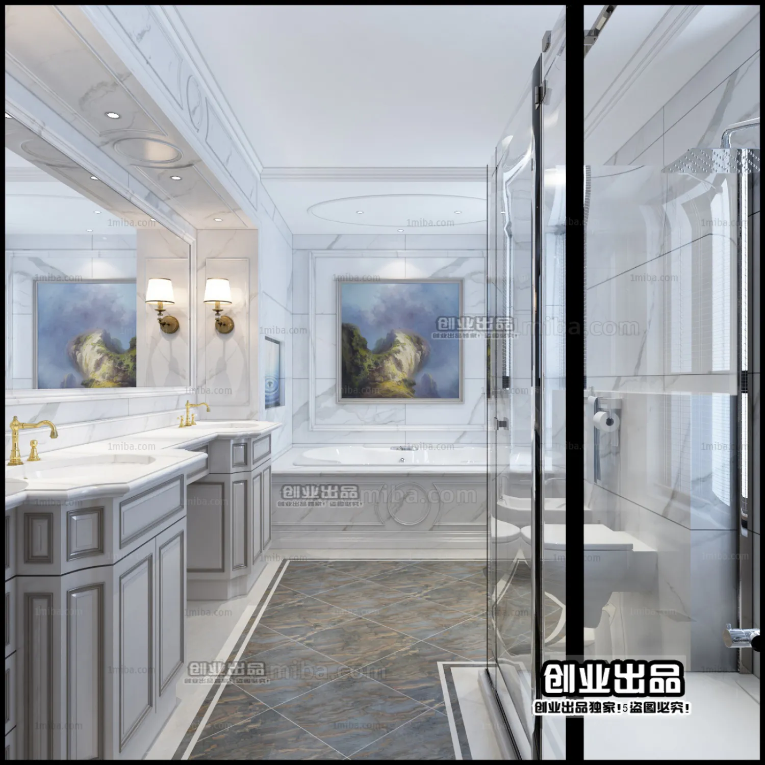 Bathroom 3D Interior Scene – American Style – 006